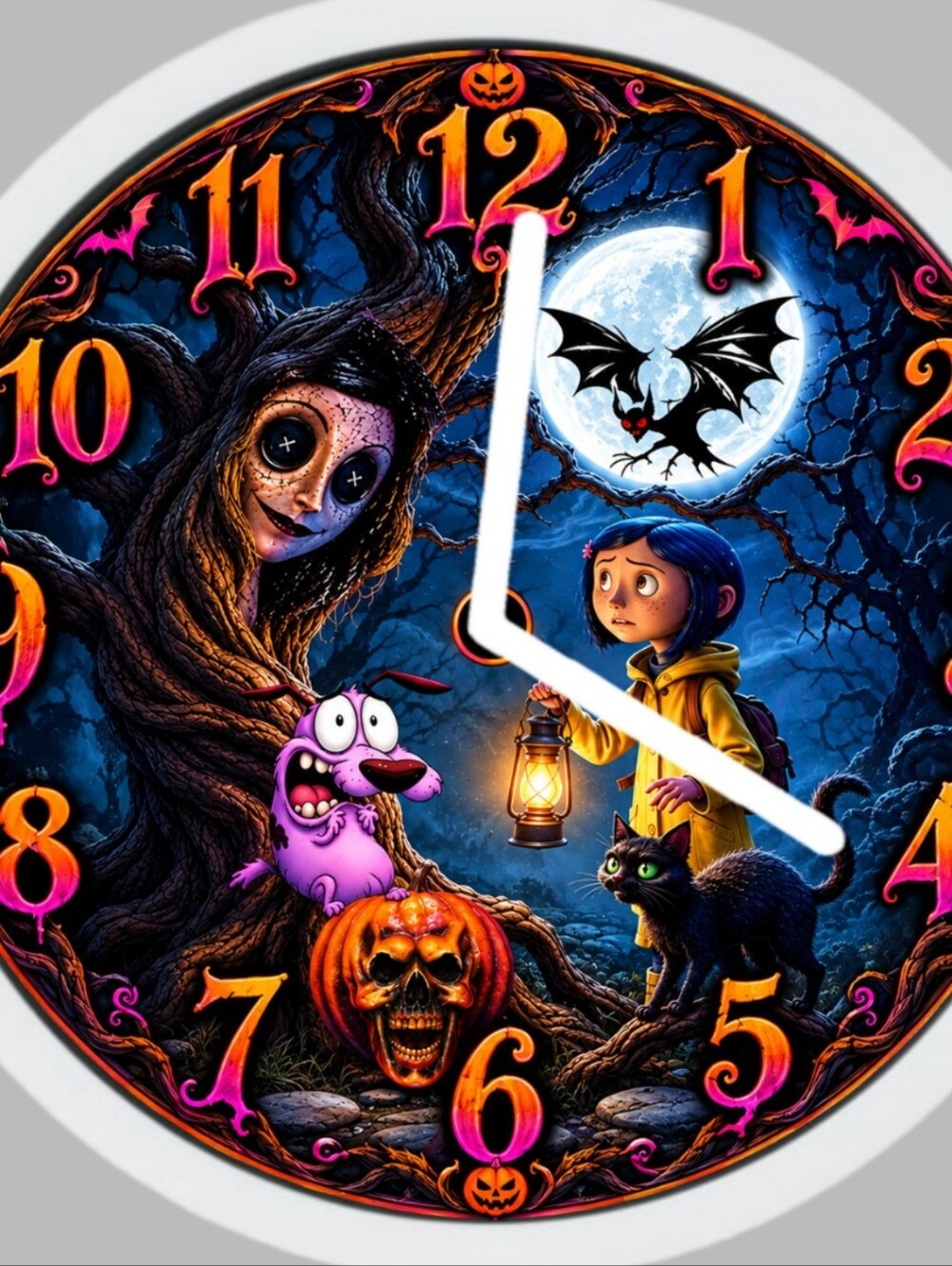 Coraline And Courage The Cowardly Dog Halloween Christmas Thanksgiving Art Clock